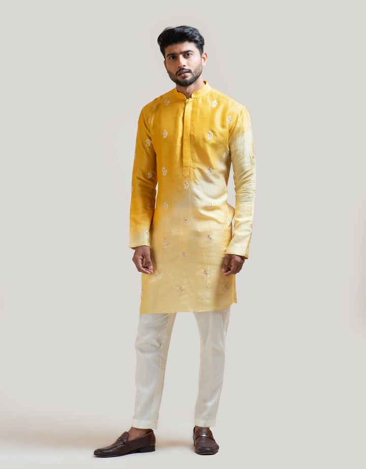 Ombre Yellow Embroidered Kurta Set Smriti - Fabilicious Fashion