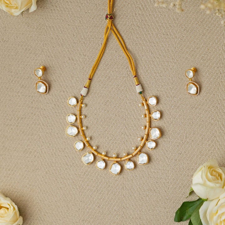 One Line Drop Polki Necklace Zevar by Geeta - Fabilicious Fashion