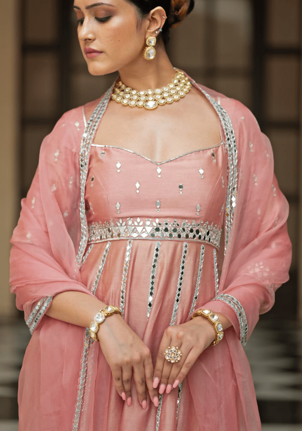 Onion Pink Chanderi Anarkali Set Esha Koul - Fabilicious Fashion