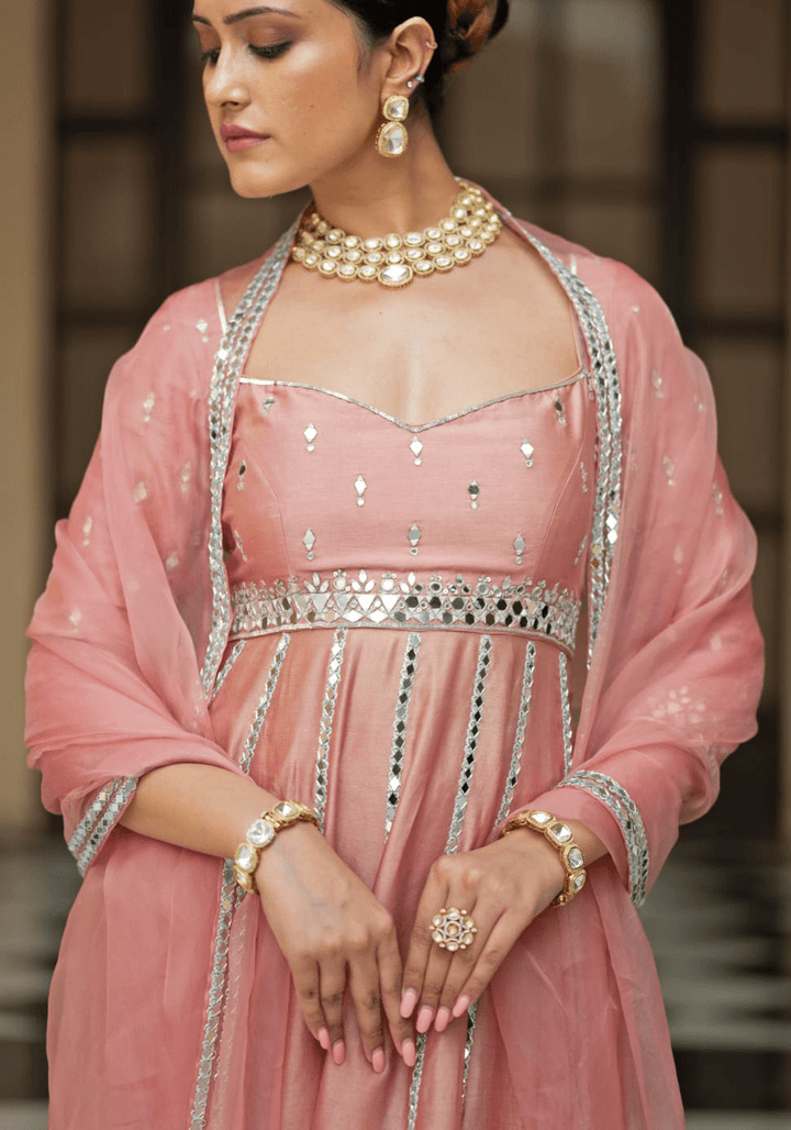 Onion Pink Chanderi Anarkali Set Esha Koul - Fabilicious Fashion