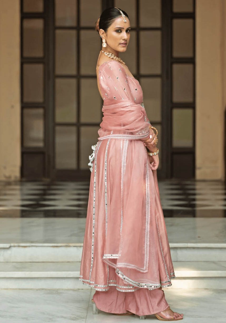 Onion Pink Chanderi Anarkali Set Esha Koul - Fabilicious Fashion