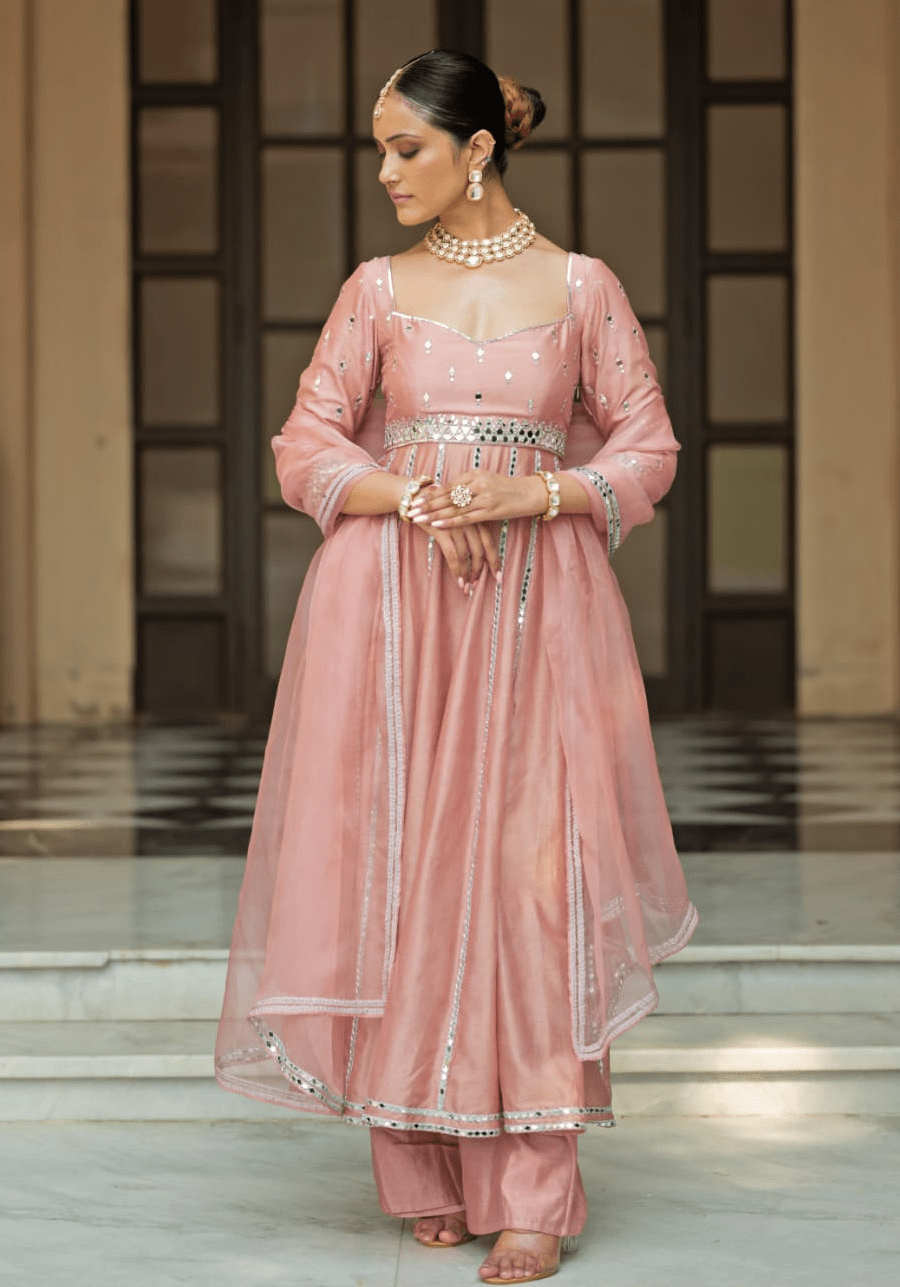 Onion Pink Chanderi Anarkali Set Esha Koul - Fabilicious Fashion