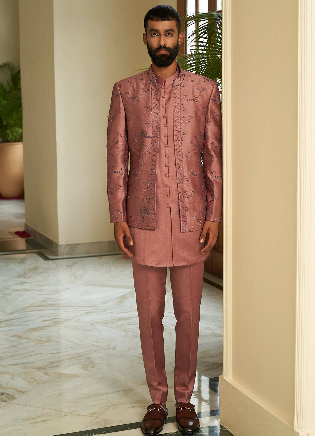 Onion Pink Jacket Set Contrast by Parth - Fabilicious Fashion