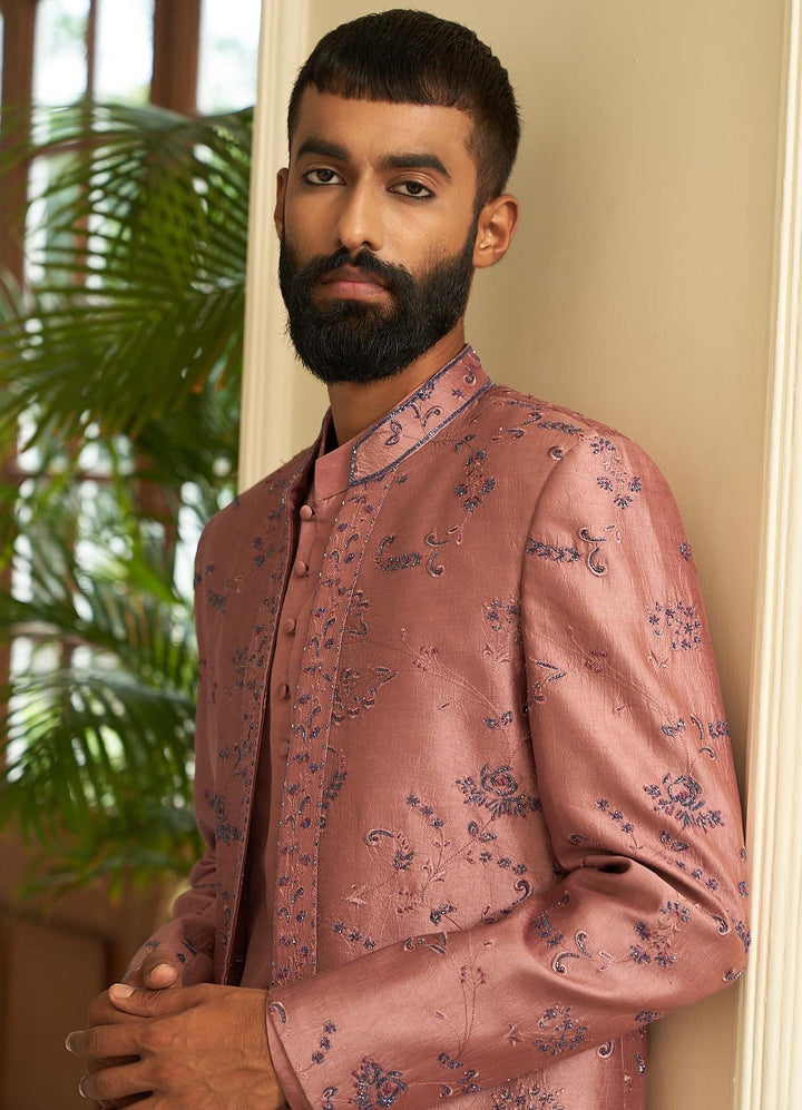 Onion Pink Jacket Set Contrast by Parth - Fabilicious Fashion