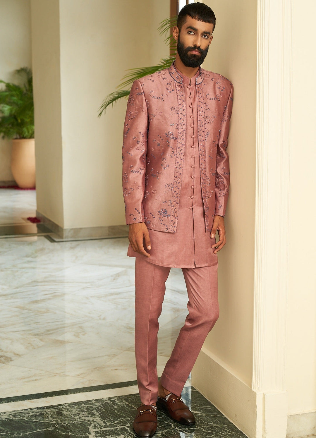 Onion Pink Jacket Set Contrast by Parth - Fabilicious Fashion