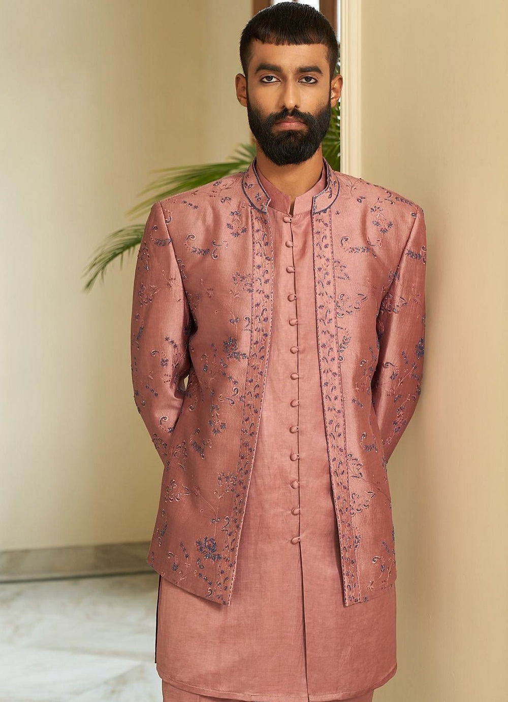 Onion Pink Jacket Set Contrast by Parth - Fabilicious Fashion