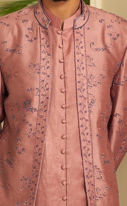 Onion Pink Jacket Set Contrast by Parth - Fabilicious Fashion