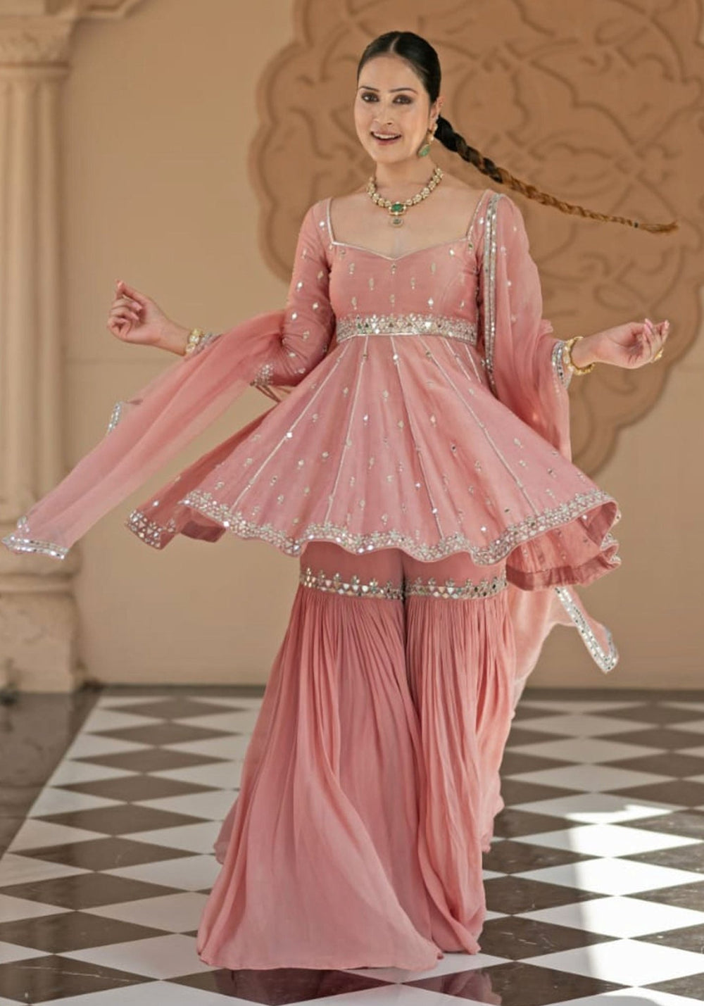 Onion Pink Peplum Kurta Sharara Set Esha Koul - Fabilicious Fashion