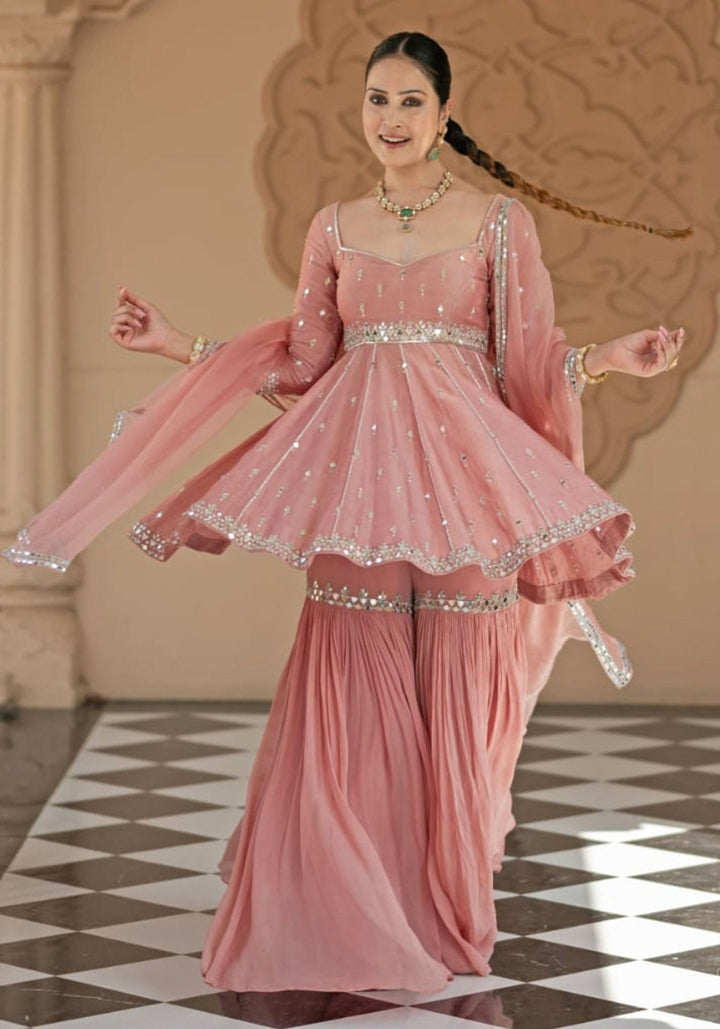 Onion Pink Peplum Kurta Sharara Set Esha Koul - Fabilicious Fashion