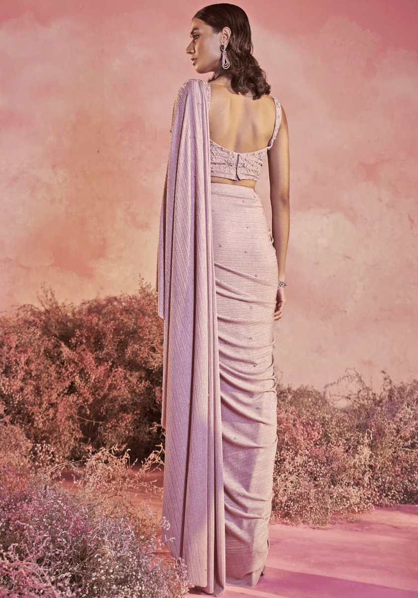Onion Pink Pre Draped Lycra Saree Parul Gandhi - Fabilicious Fashion