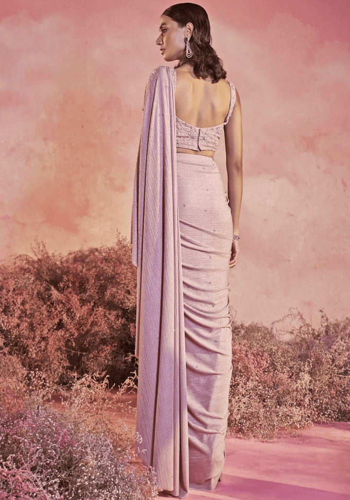 Onion Pink Pre Draped Lycra Saree Parul Gandhi - Fabilicious Fashion