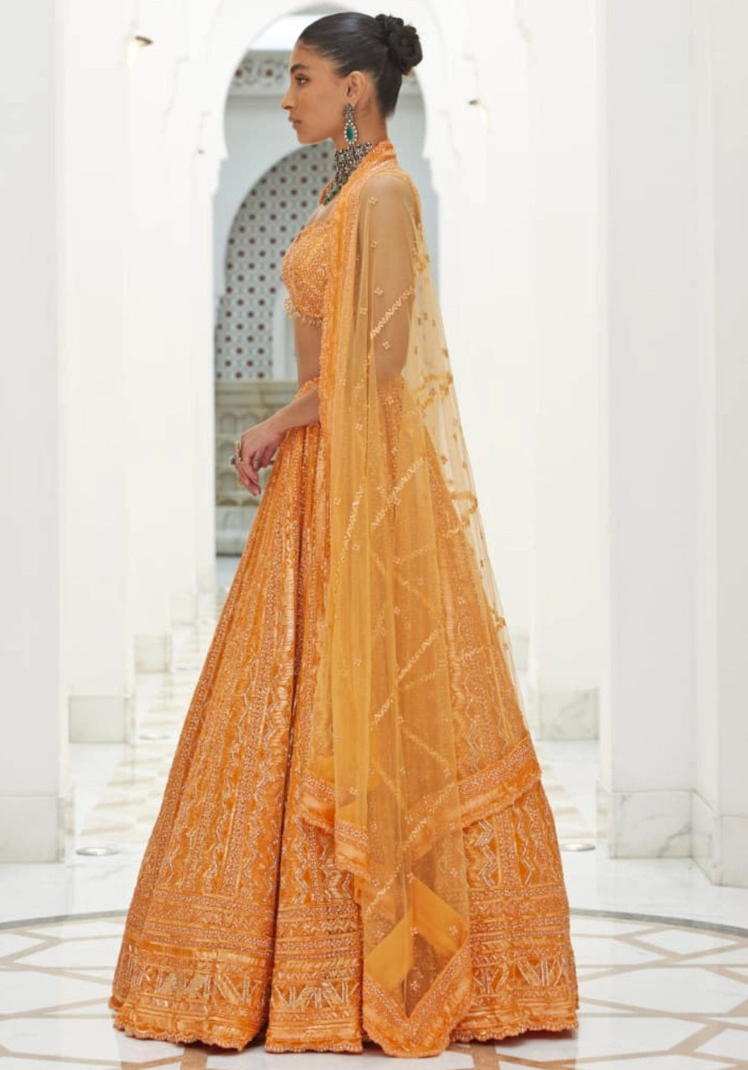Orange Embroidered Bridal Lehenga Set Nitika Gujral - Fabilicious Fashion