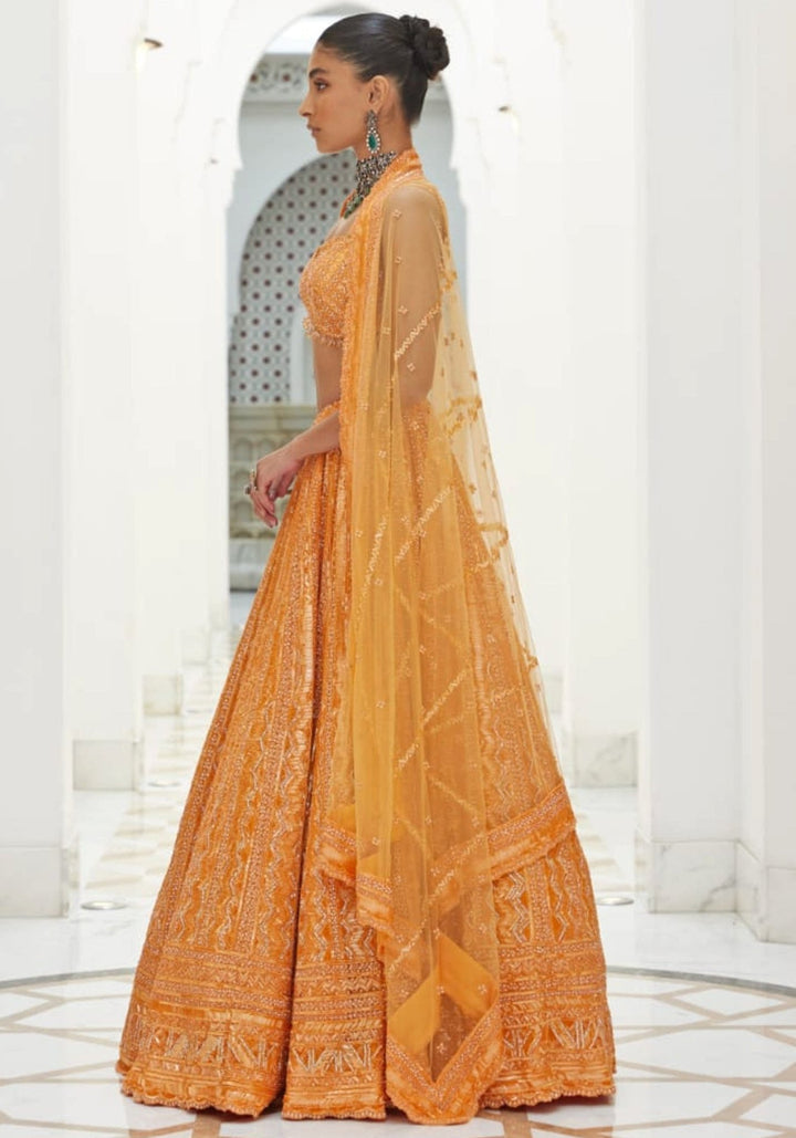 Orange Embroidered Bridal Lehenga Set Nitika Gujral - Fabilicious Fashion