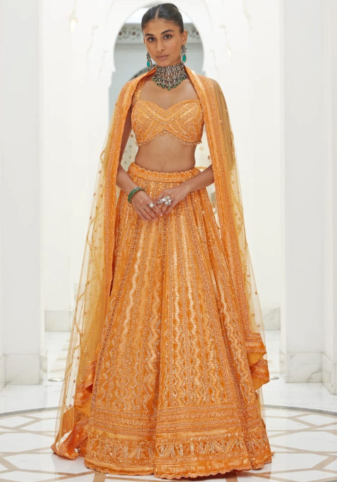 Orange Embroidered Bridal Lehenga Set Nitika Gujral - Fabilicious Fashion