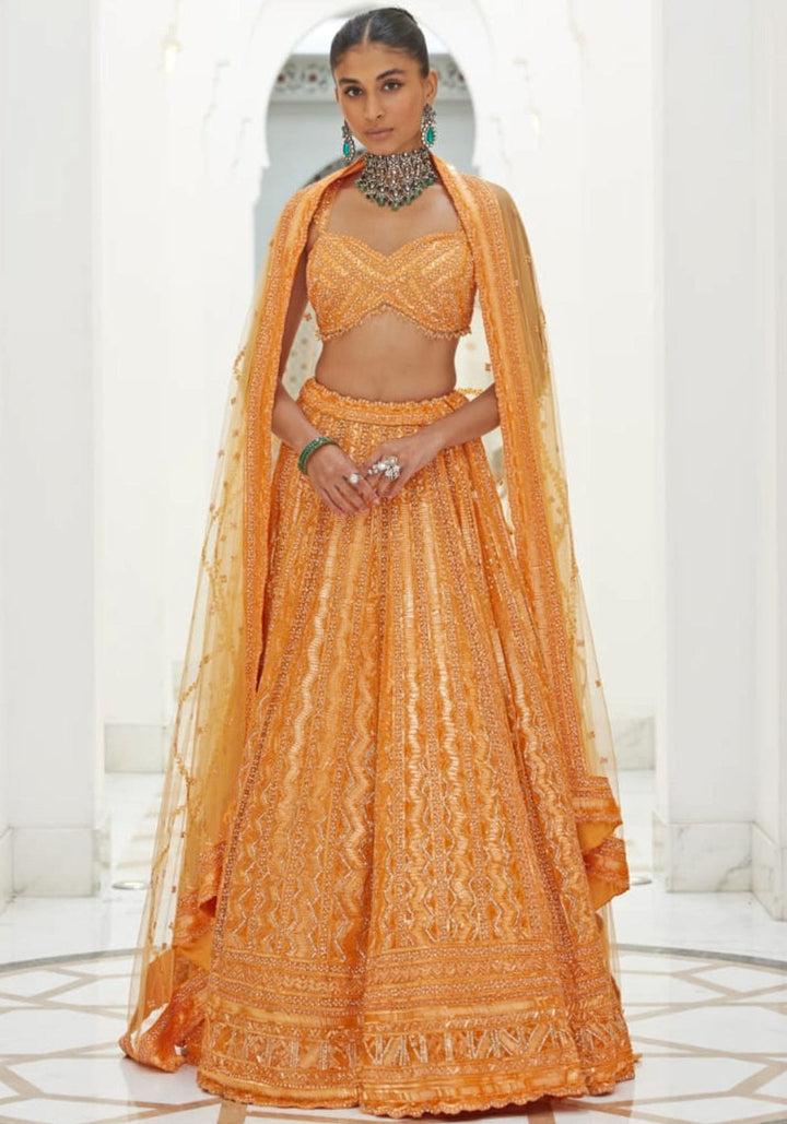 Orange Embroidered Bridal Lehenga Set Nitika Gujral - Fabilicious Fashion