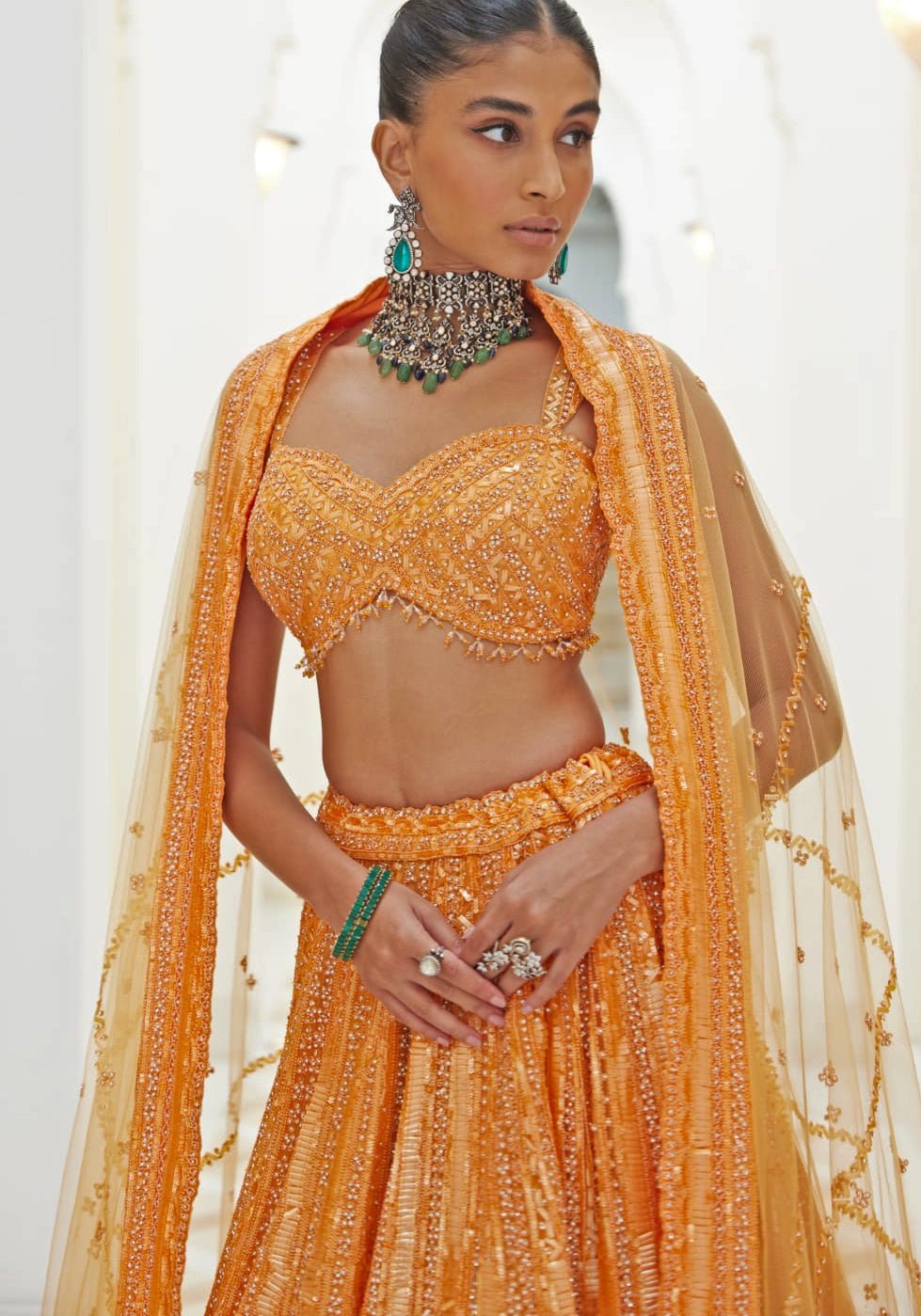 Orange Embroidered Bridal Lehenga Set Nitika Gujral - Fabilicious Fashion