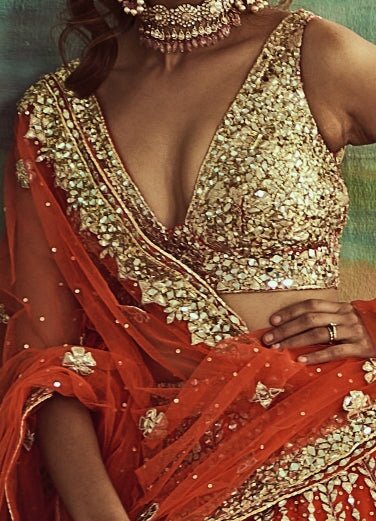 Orange Leather Lehenga Set Angad Singh - Fabilicious Fashion