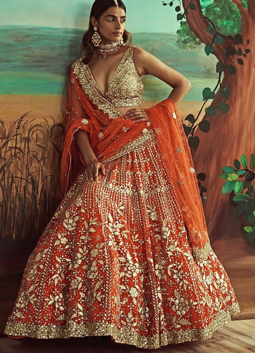 Orange Leather Lehenga Set Angad Singh - Fabilicious Fashion