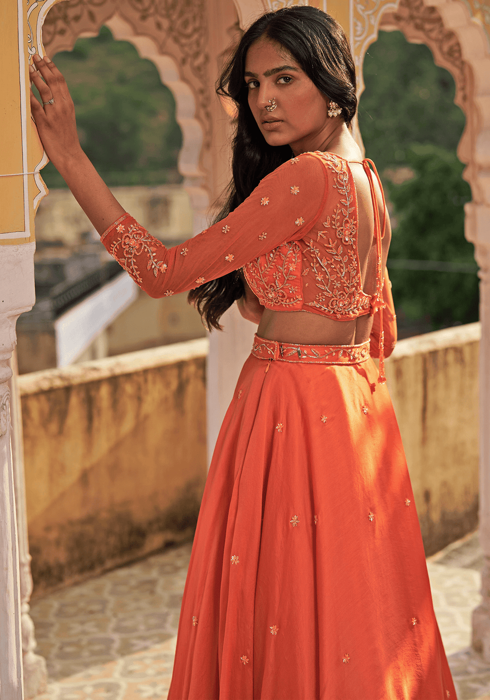 Orange Satin Organza Lehenga Set Zoon Tribe - Fabilicious Fashion