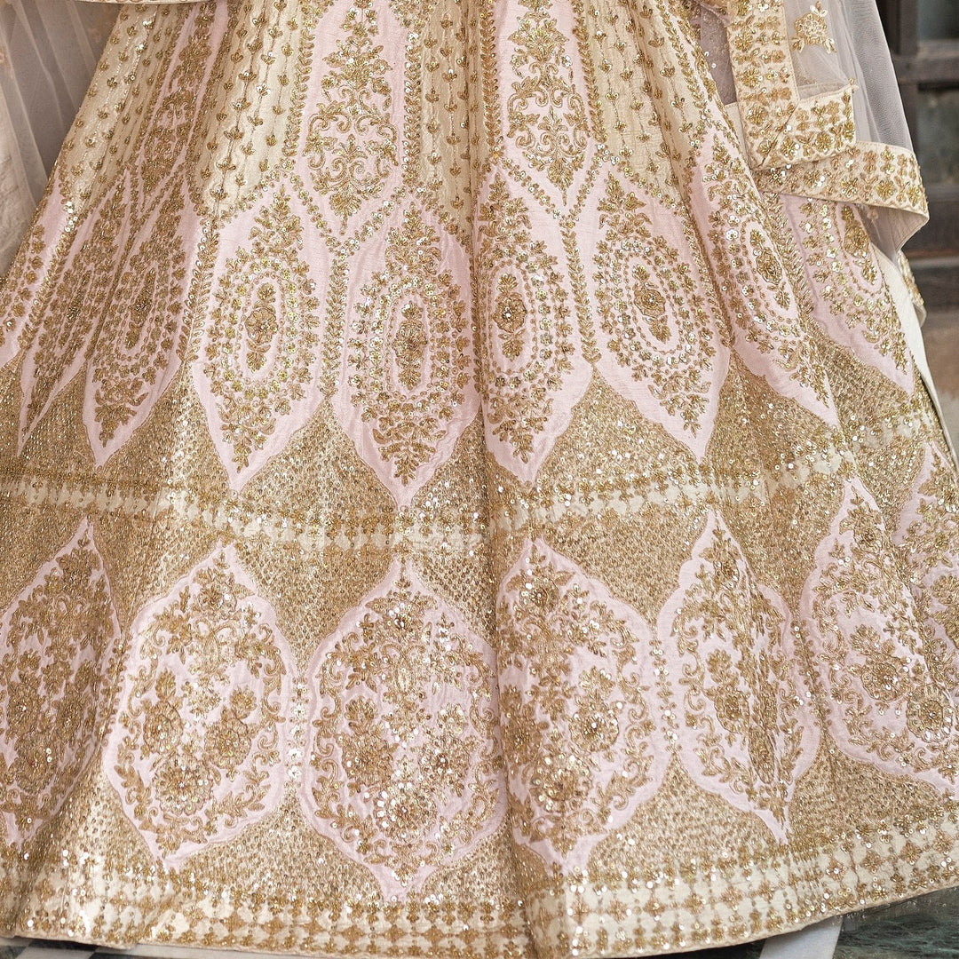 Pale Pink and Gold Raw Silk Double Dupatta Lehenga Set Angad Singh - Fabilicious Fashion