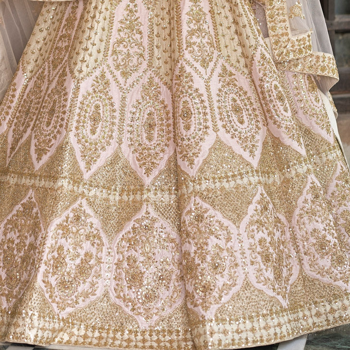 Pale Pink and Gold Raw Silk Double Dupatta Lehenga Set Angad Singh - Fabilicious Fashion