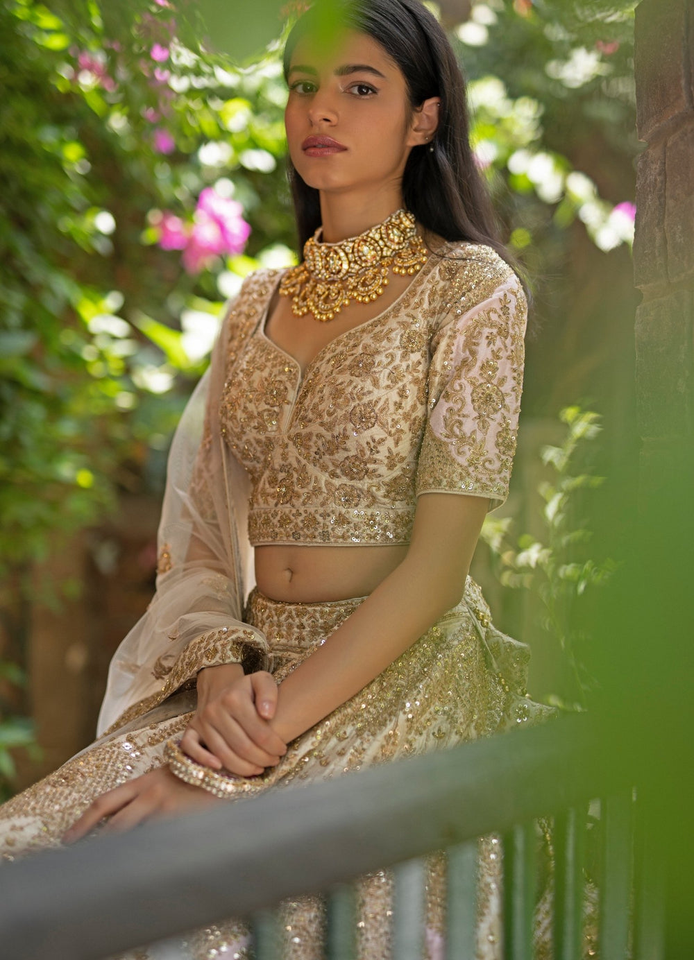 Pale Pink and Gold Raw Silk Double Dupatta Lehenga Set Angad Singh - Fabilicious Fashion