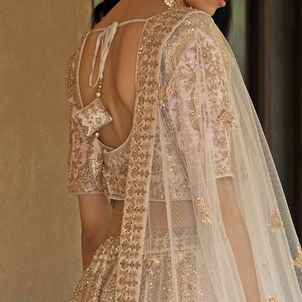 Pale Pink and Gold Raw Silk Double Dupatta Lehenga Set Angad Singh - Fabilicious Fashion