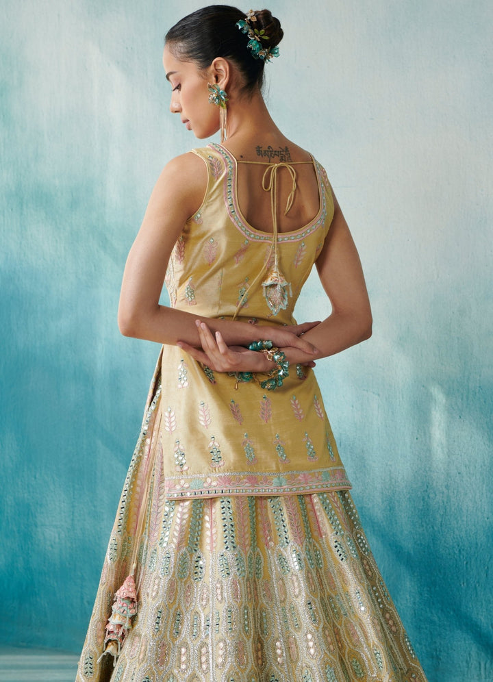 Pale Yellow Silk Lehenga With Front Open Jacket Set Suhino - Fabilicious Fashion
