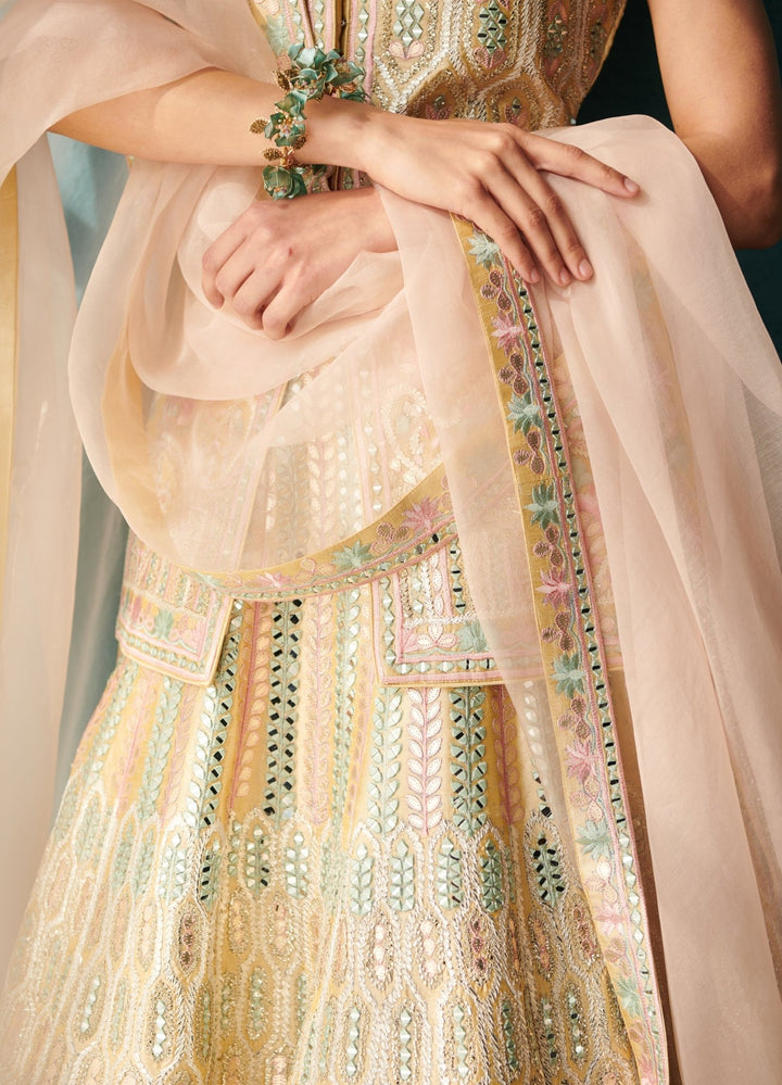 Pale Yellow Silk Lehenga With Front Open Jacket Set Suhino - Fabilicious Fashion