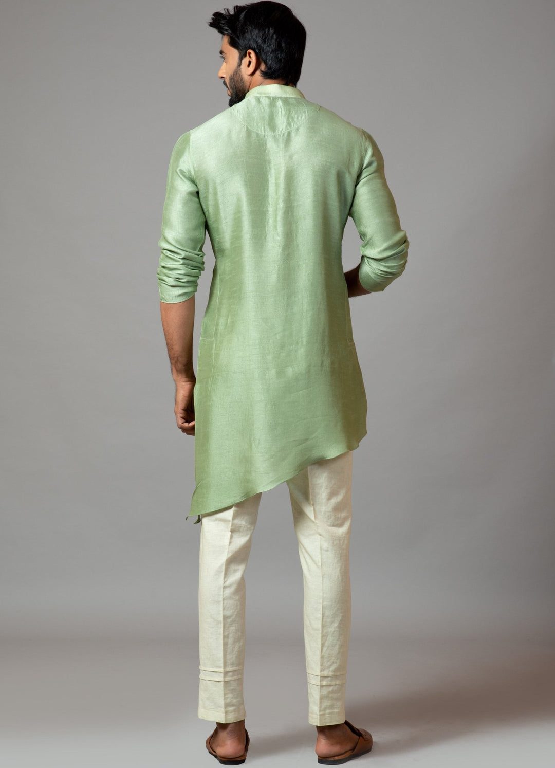 Pastel Green Asymmetrical Kurta And Pant Pajama Smriti - Fabilicious Fashion