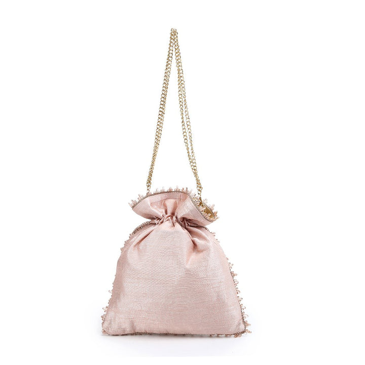 Pastel Pink and Gold Floral Potli The Purple Sack - Fabilicious Fashion