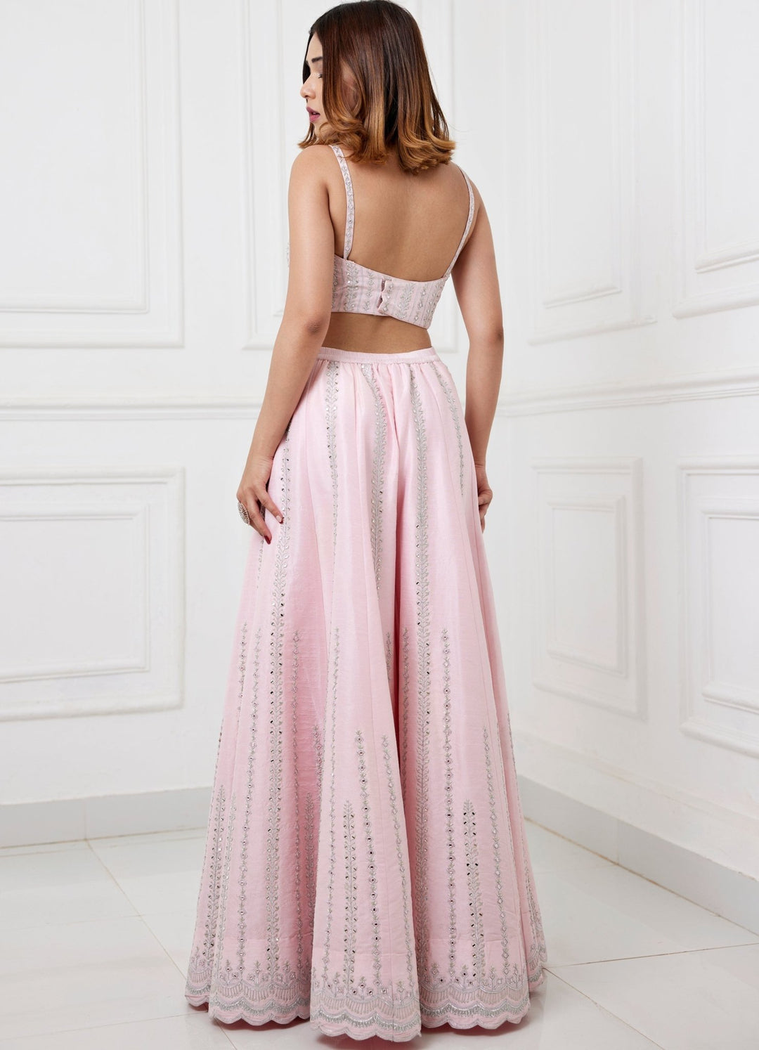 Pastel Pink Embroidered Jacket Set Chamee and Palak - Fabilicious Fashion