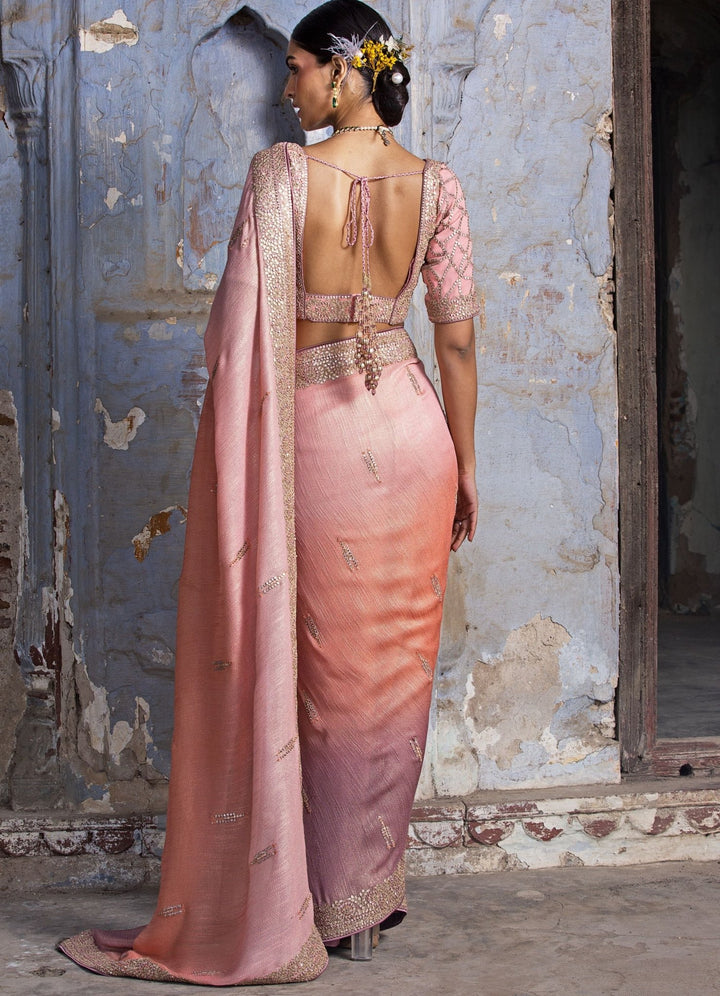 Peach and Mauve Ombre Saree Set Nitika Gujral - Fabilicious Fashion