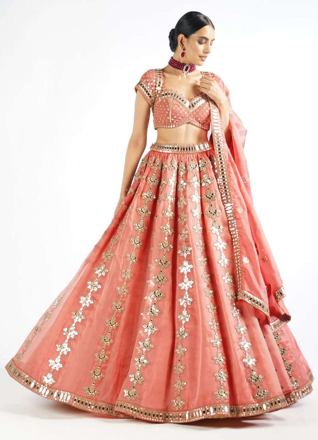 Peach Chandelier Drop Lehenga Set Vvani by Vani Vats - Fabilicious Fashion