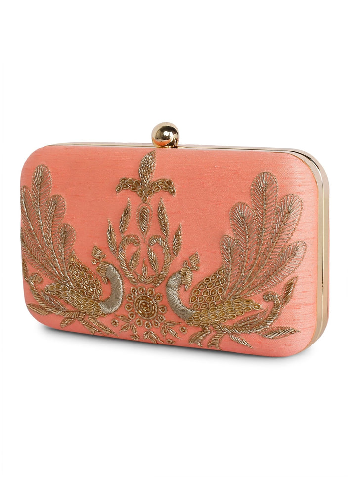 Peach Couple Peacock Clutch The Purple Sack - Fabilicious Fashion