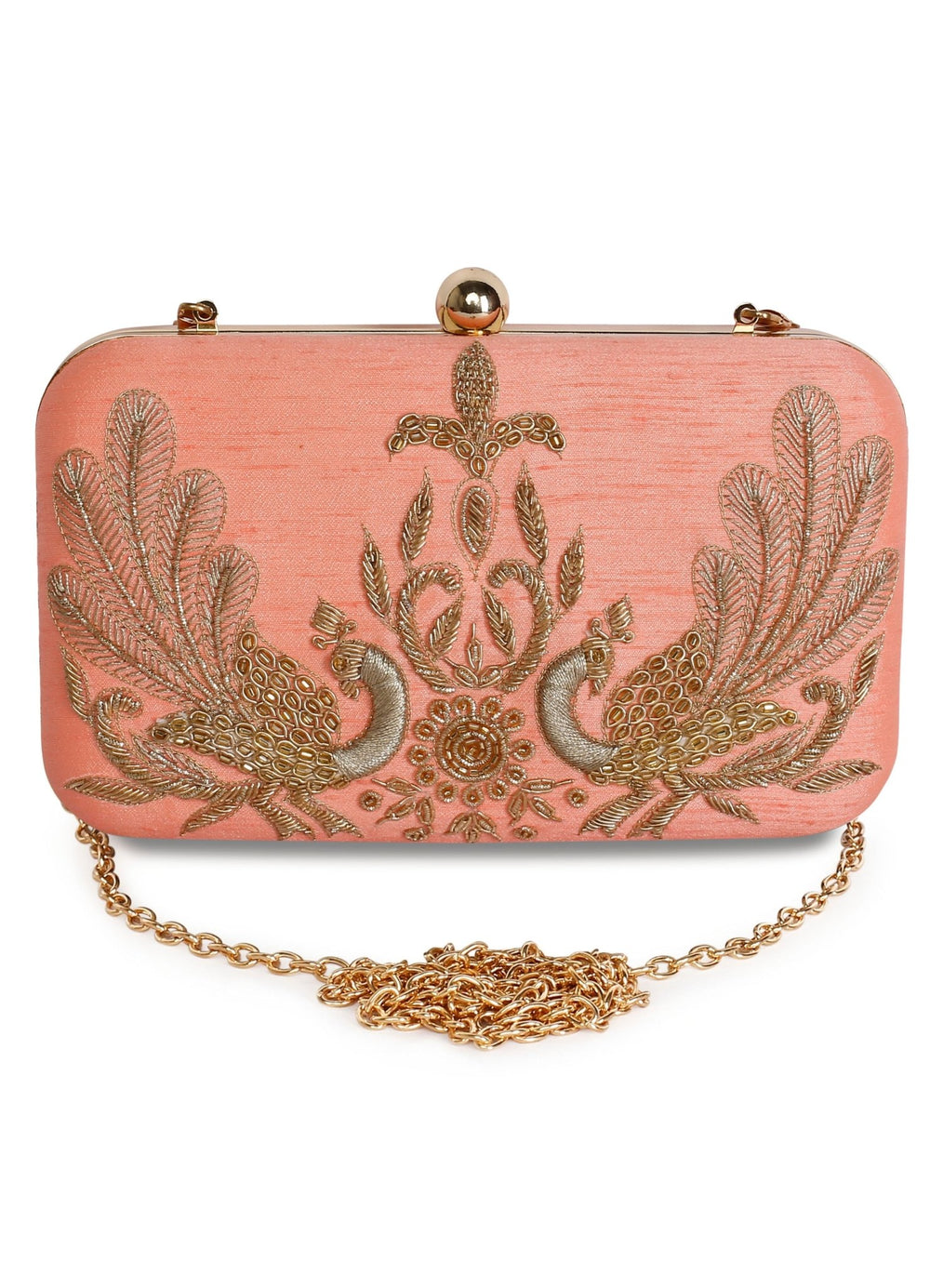 Peach Couple Peacock Clutch The Purple Sack - Fabilicious Fashion