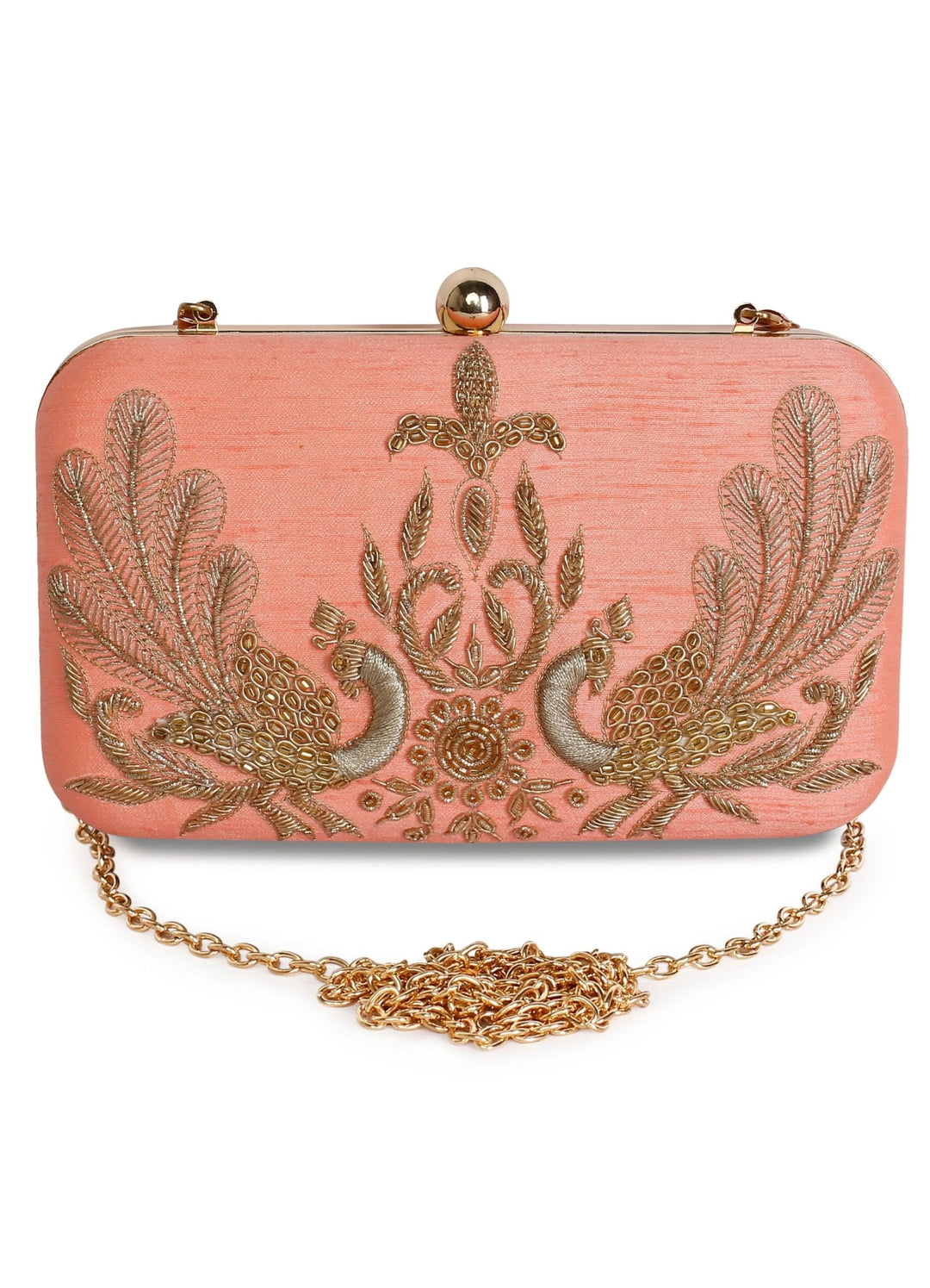Peach Couple Peacock Clutch The Purple Sack - Fabilicious Fashion