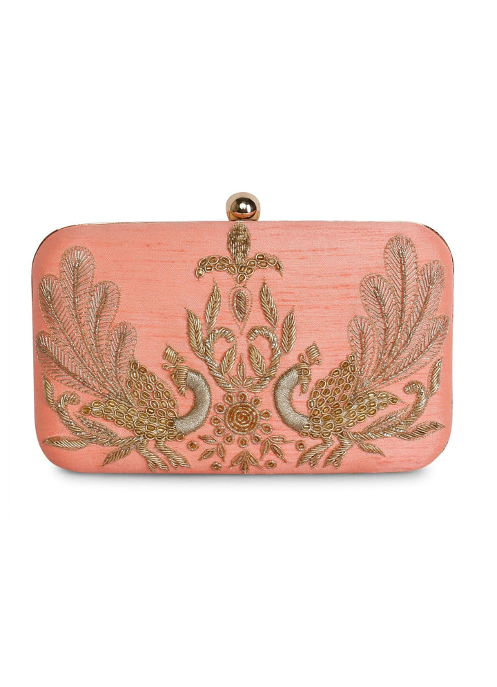Peach Couple Peacock Clutch The Purple Sack - Fabilicious Fashion