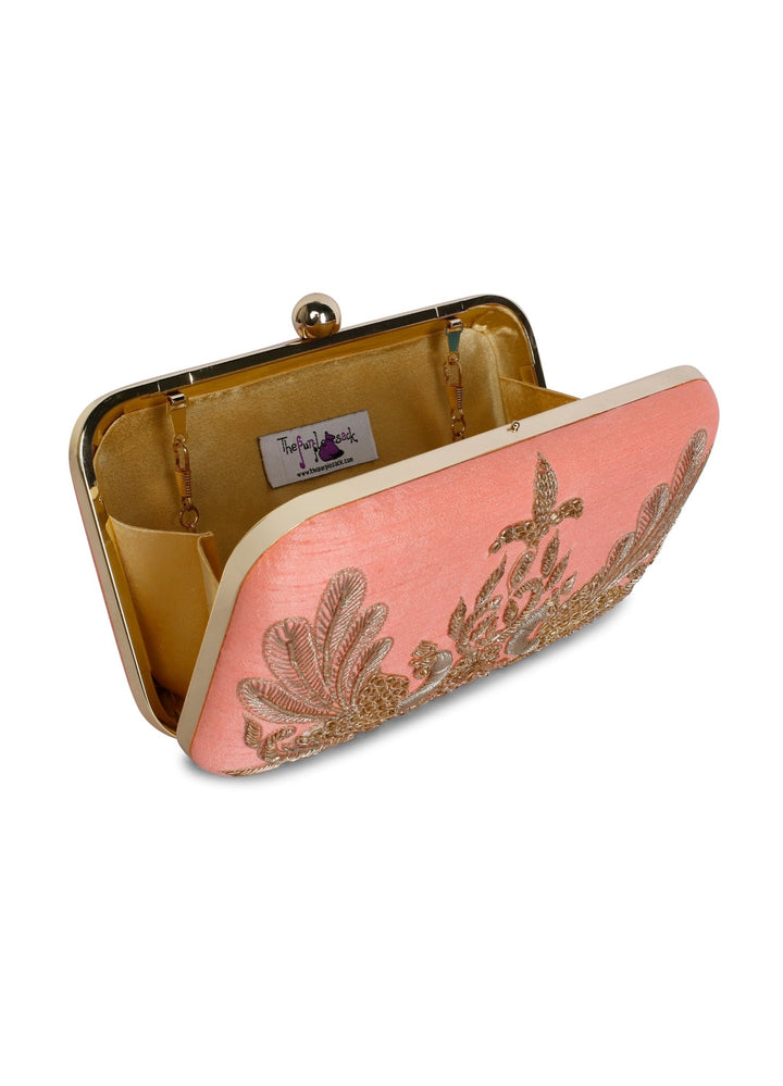 Peach Couple Peacock Clutch The Purple Sack - Fabilicious Fashion