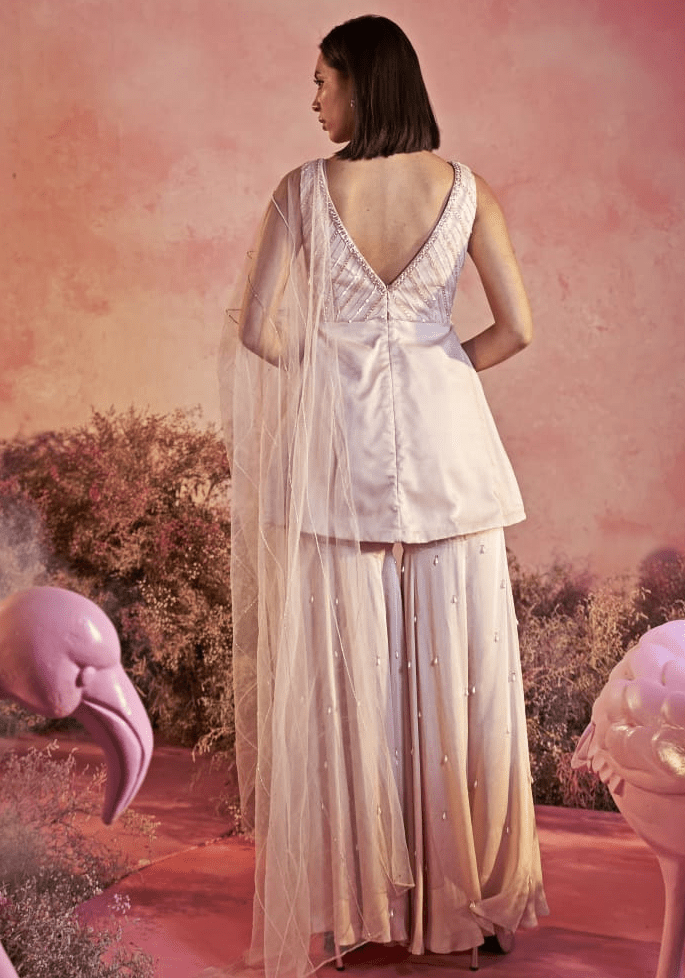 Peach Embroidered Kurta Sharara Set Parul Gandhi - Fabilicious Fashion