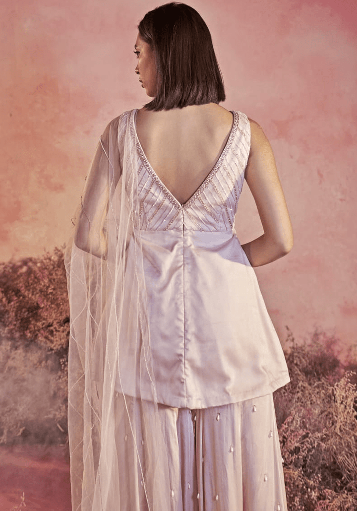 Peach Embroidered Kurta Sharara Set Parul Gandhi - Fabilicious Fashion