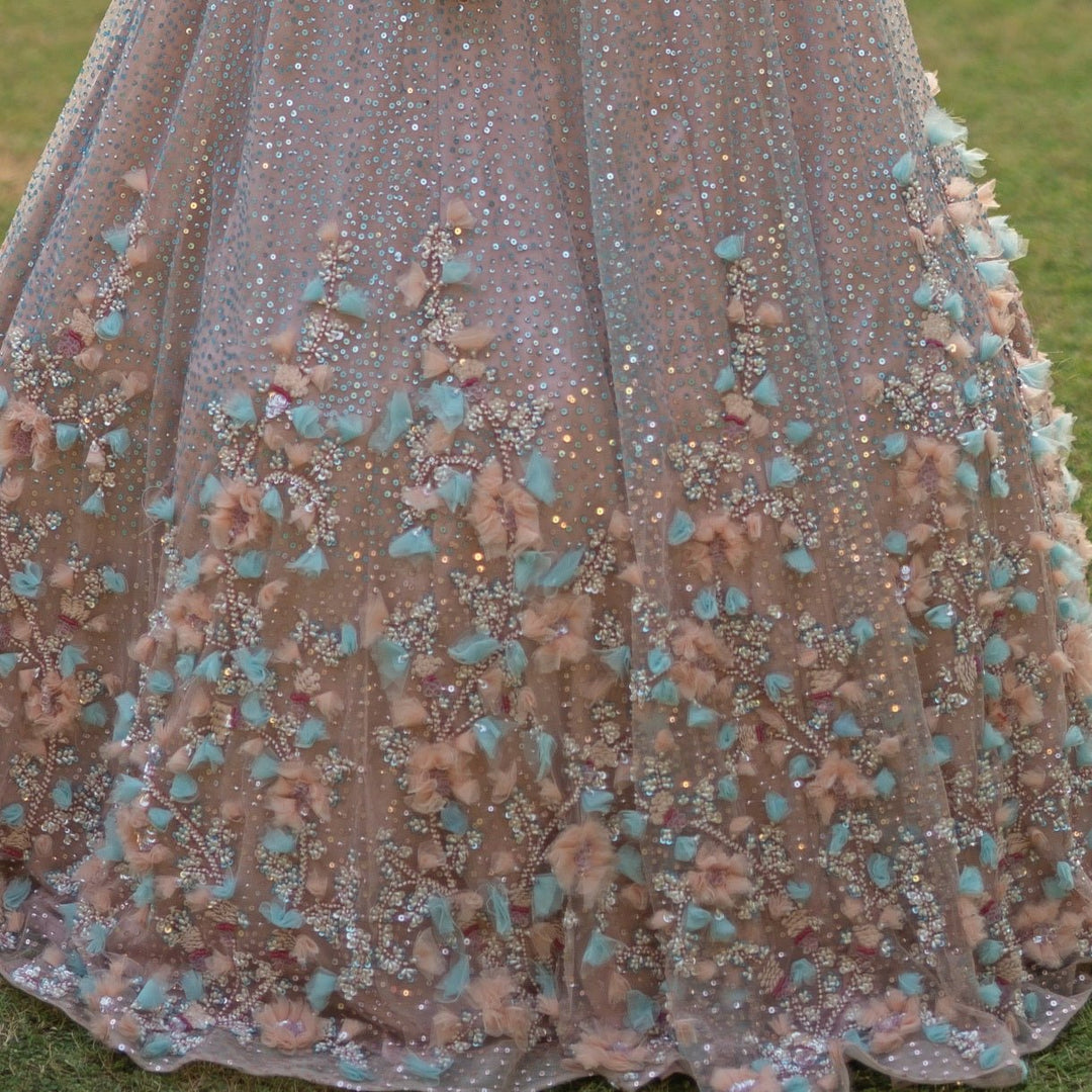 Peach Floral One Shoulder Lehenga Set Angad Singh - Fabilicious Fashion