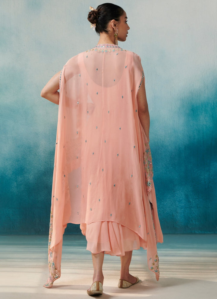 Peach Georgette Flared Dress Cape Set Suhino - Fabilicious Fashion