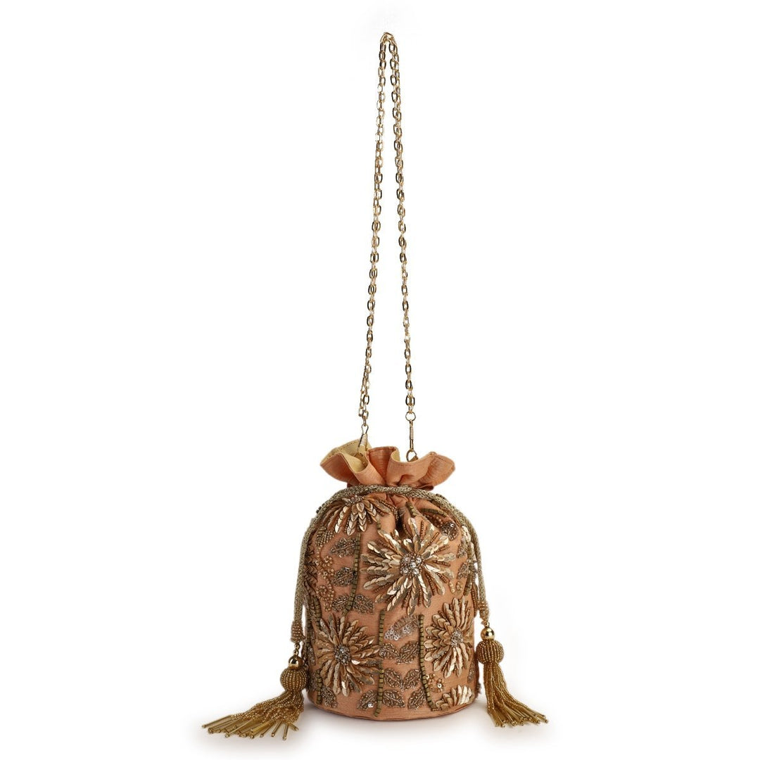 Peach Gold Potli The Purple Sack - Fabilicious Fashion