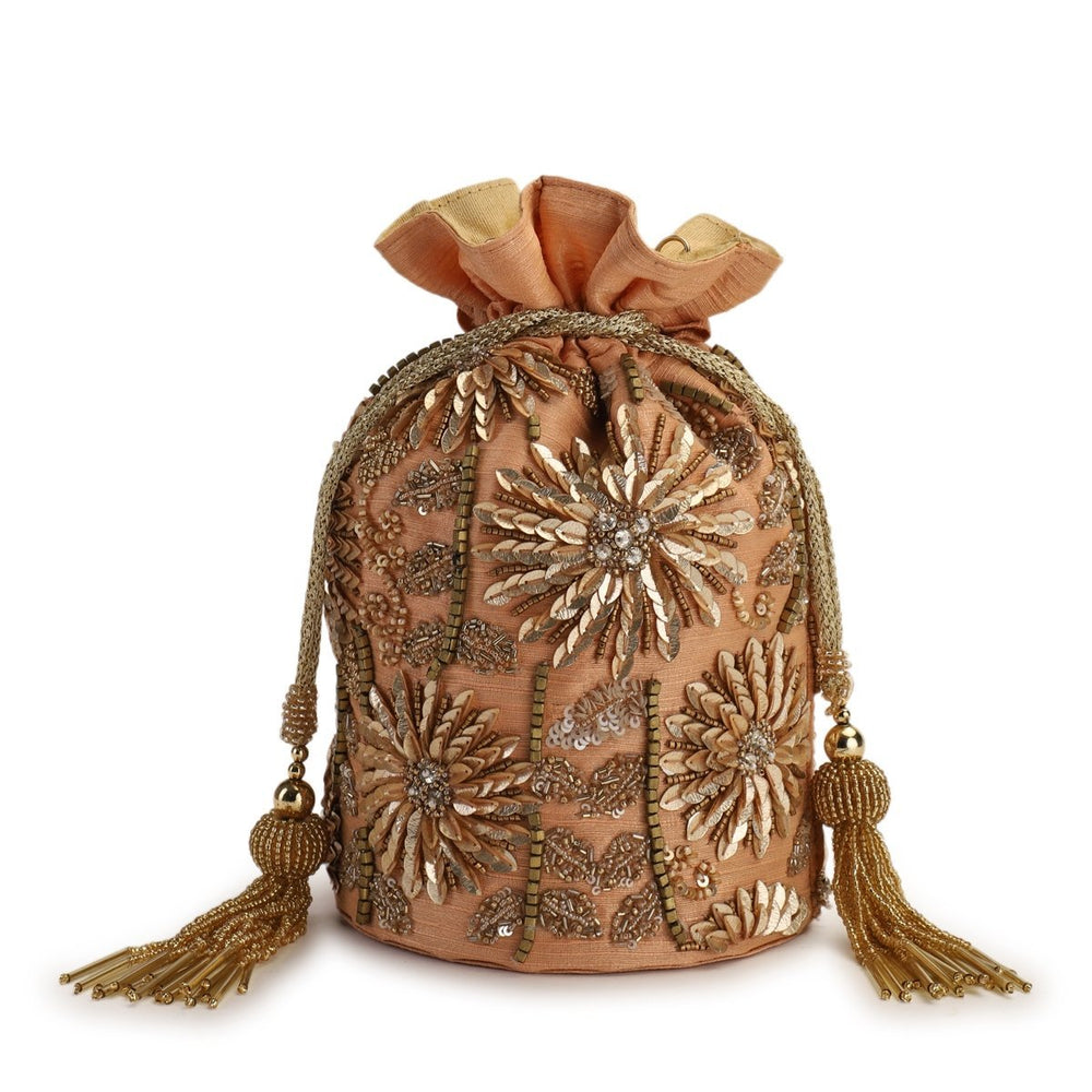 Peach Gold Potli The Purple Sack - Fabilicious Fashion