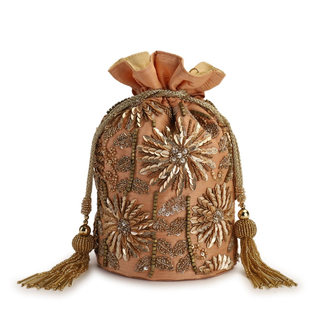Peach Gold Potli The Purple Sack - Fabilicious Fashion
