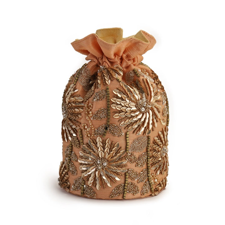 Peach Gold Potli The Purple Sack - Fabilicious Fashion