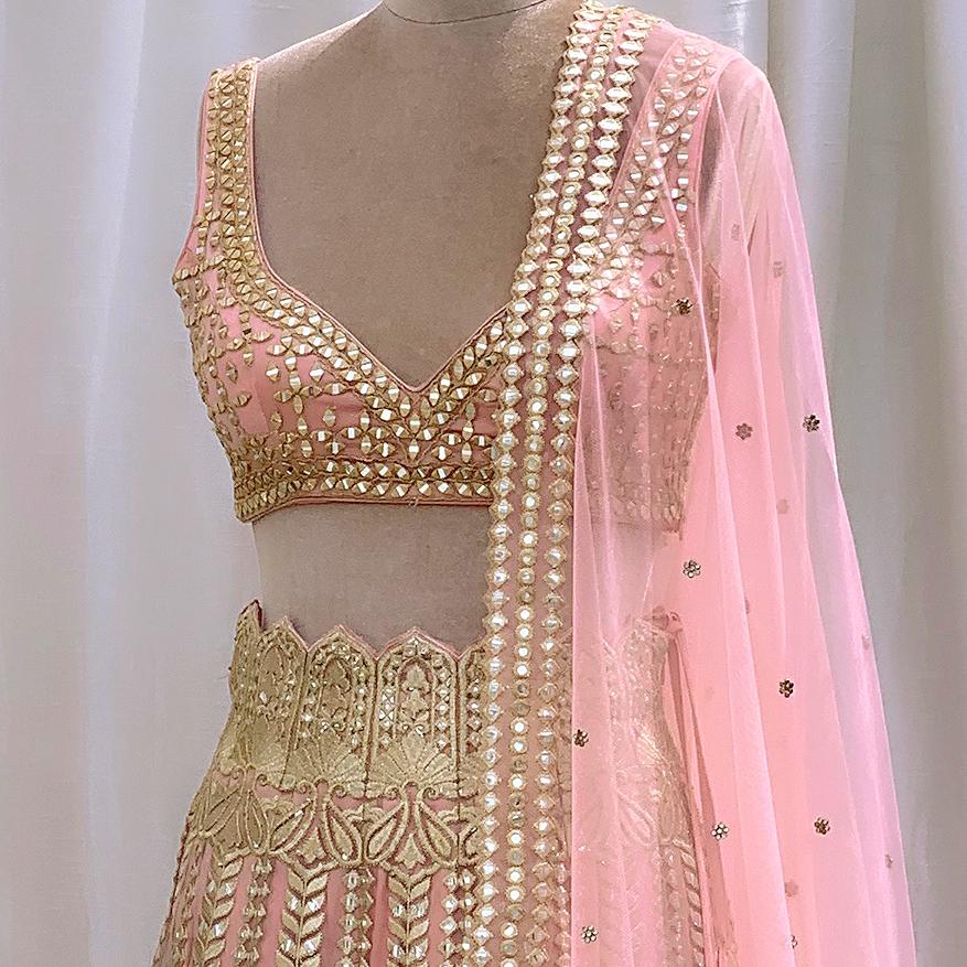 Peach Golden Lehenga Set Suhino - Fabilicious Fashion