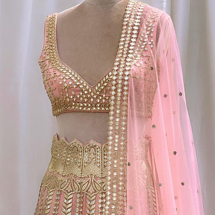 Peach Golden Lehenga Set Suhino - Fabilicious Fashion