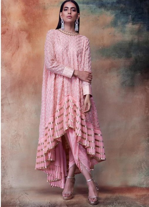 Peach Gota Kurta Dhoti Set Vvani by Vani Vats - Fabilicious Fashion